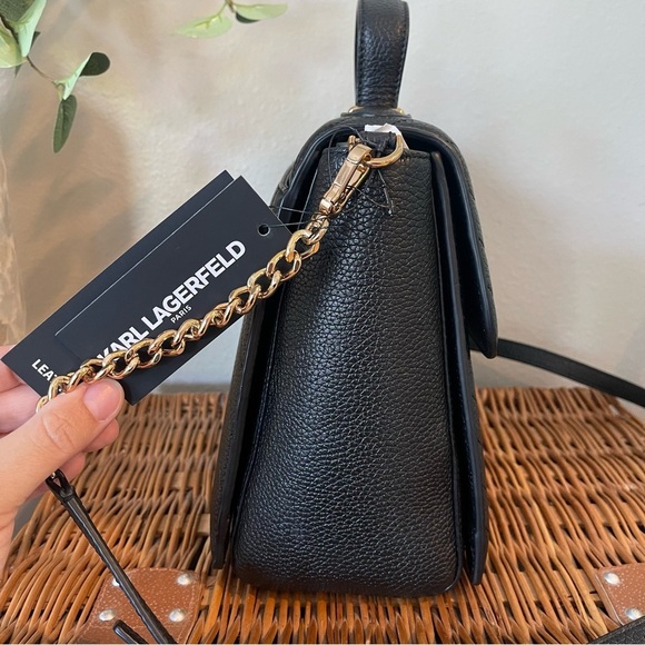 Karl Lagerfield Paris Charlotte Satchel Black Chevron Quilted Leather Crossbody - Picture 4 of 12